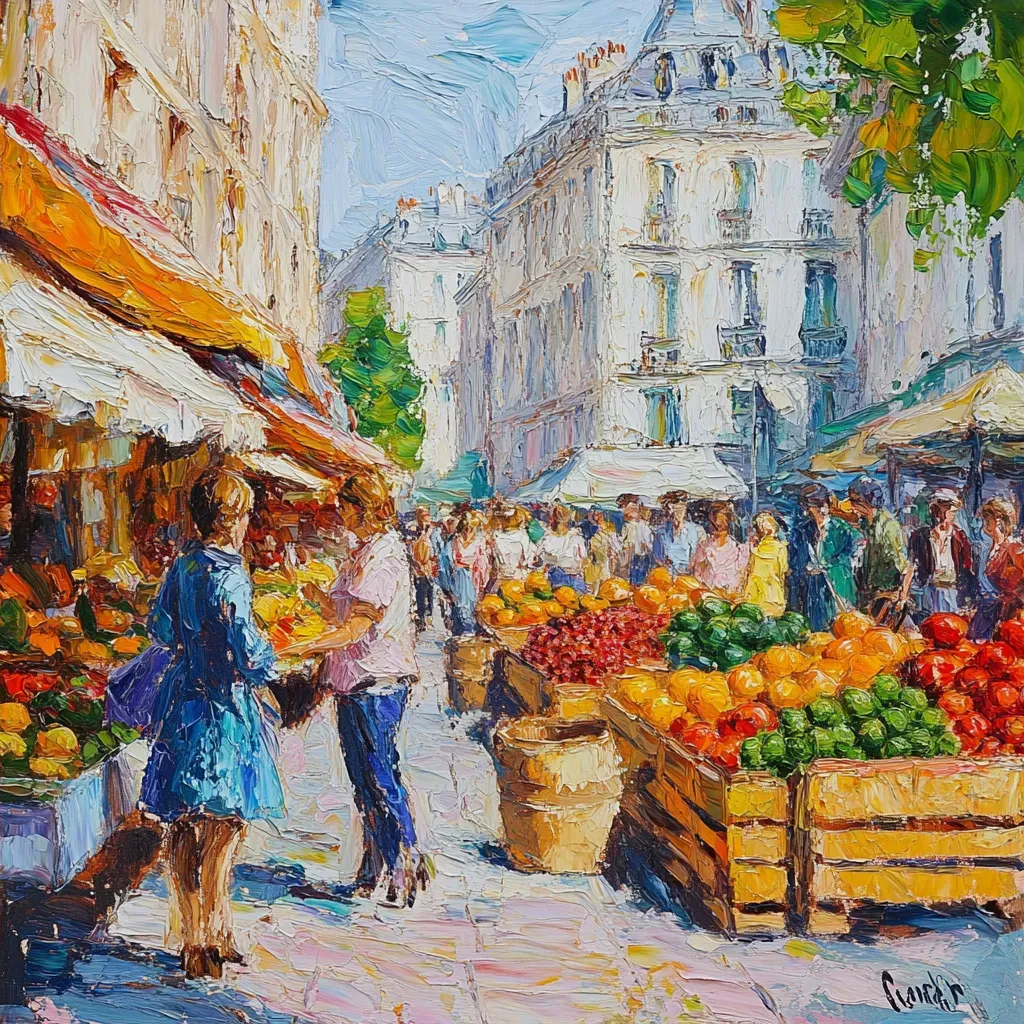 Bustling farmers market in the city painted in impressionist style - Image 4