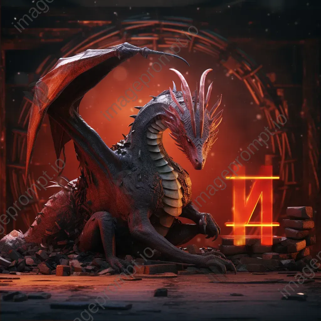 Fantasy dragon guarding a broken link with fiery 