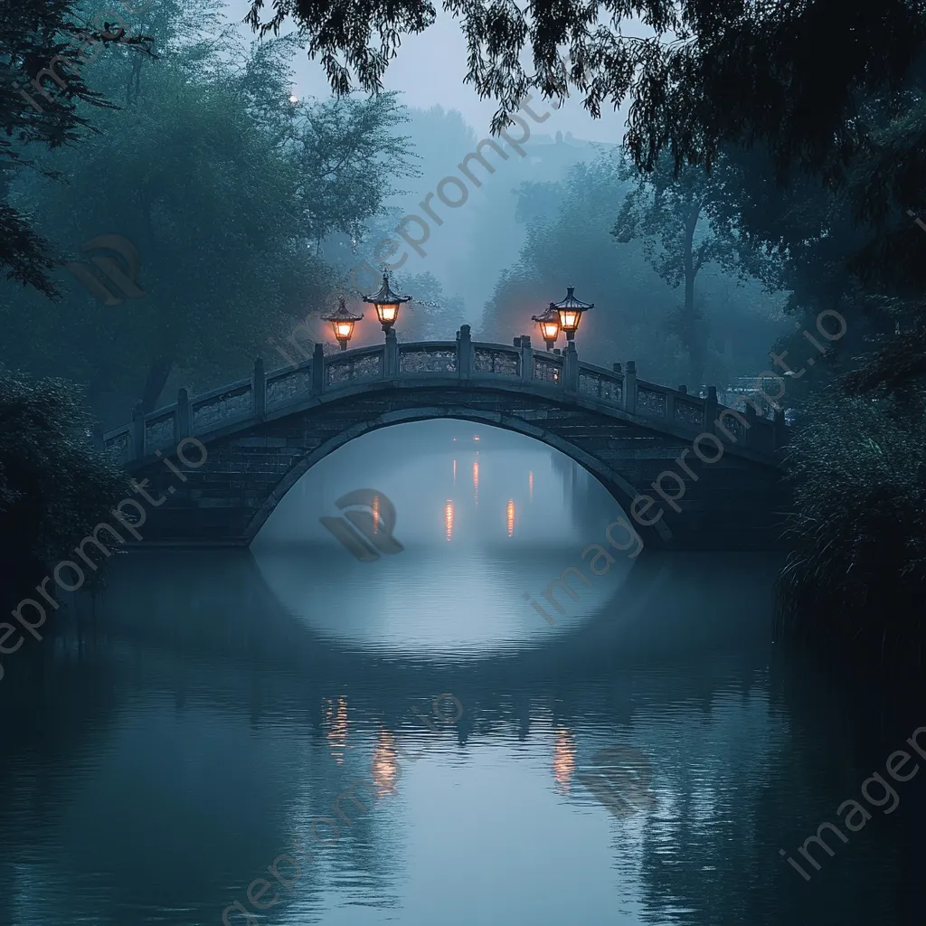 Fog-enshrouded bridge over a river - Image 1