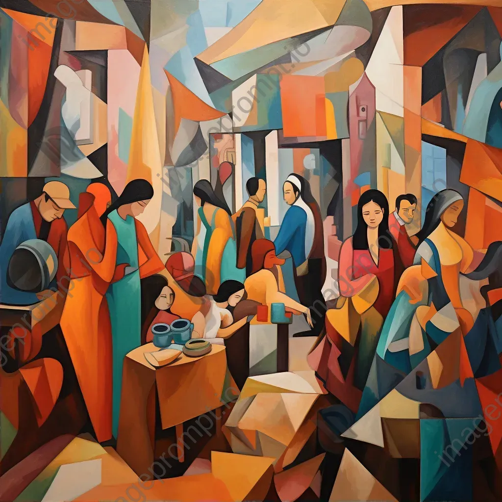 Cubist portrayal of a marketplace where dreams are the goods of exchange, echoing societal hopes - Image 2