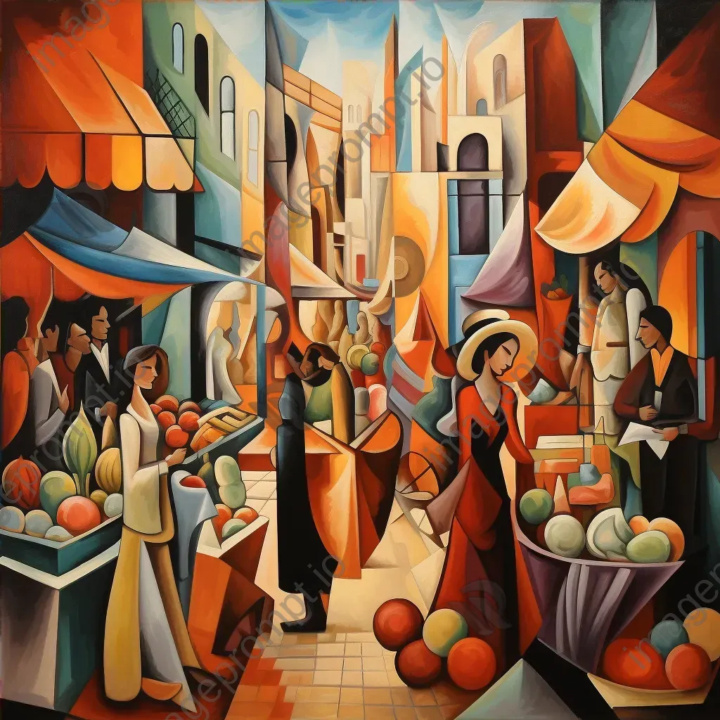 Cubist portrayal of a marketplace where dreams are the goods of exchange, echoing societal hopes - Image 4