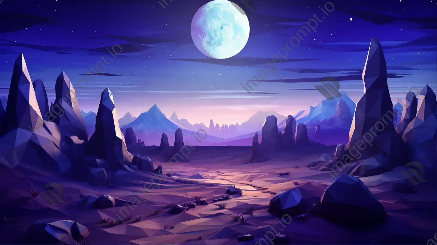 Surrealist moonlit desert in low poly style - Image 1