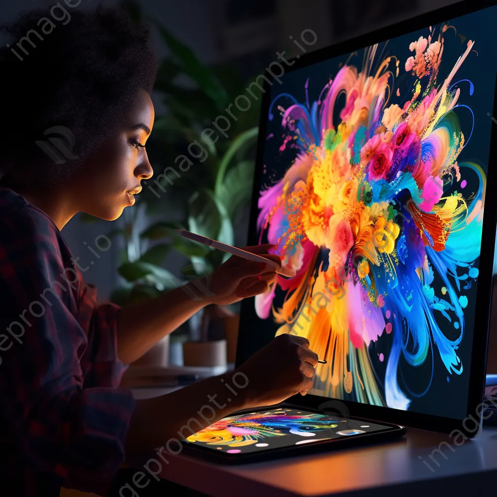 Digital artist creating AI-generated art on a tablet - Image 1