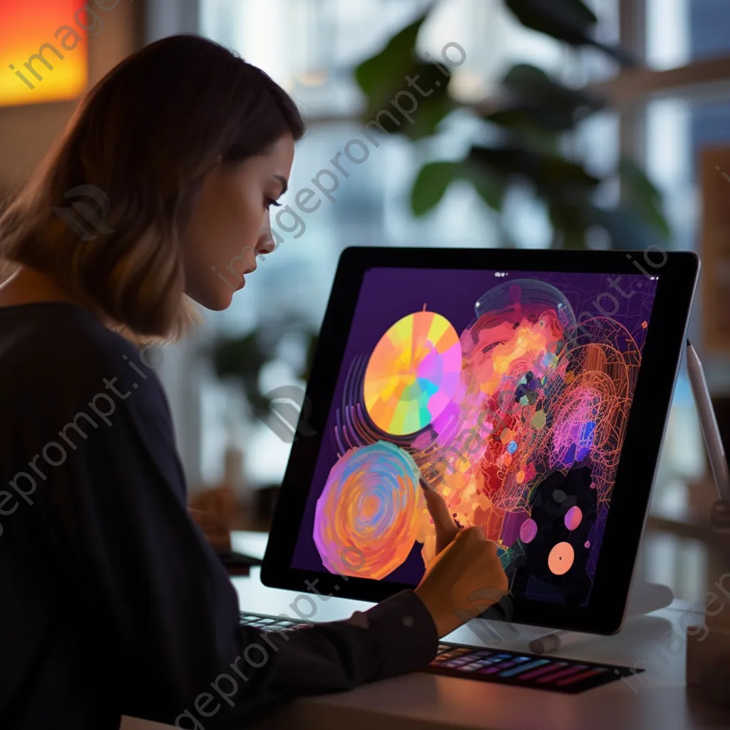 Digital artist creating AI-generated art on a tablet - Image 3