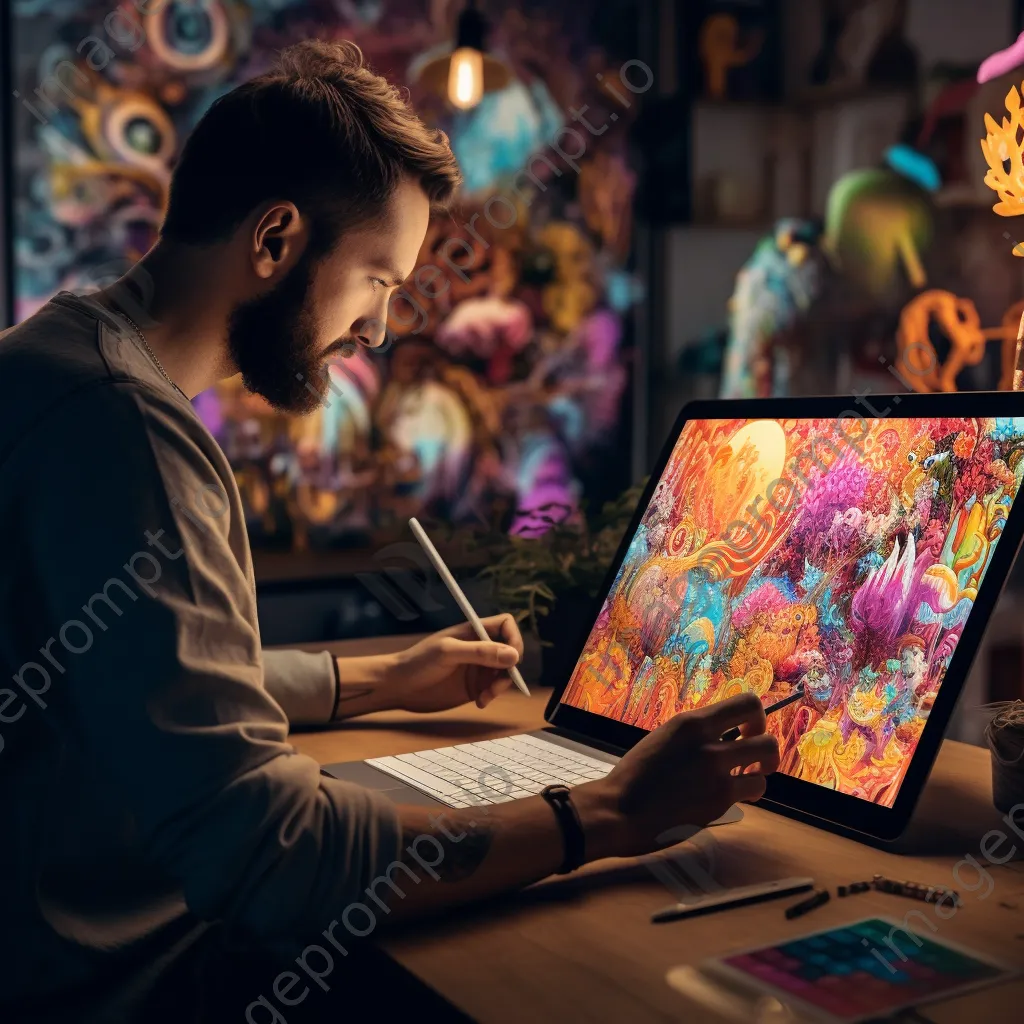 Digital artist creating AI-generated art on a tablet - Image 4