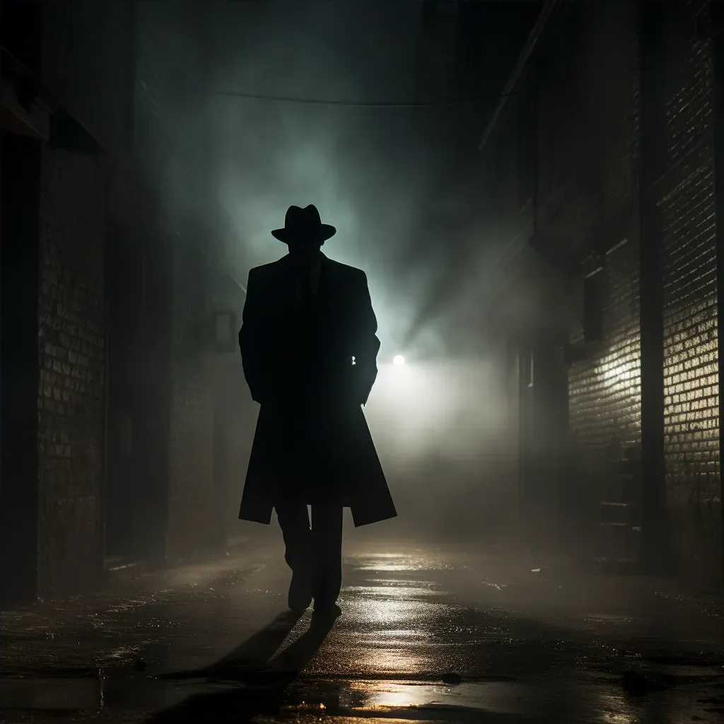 Mysterious figure in foggy alleyway with dramatic lighting contrasts - Image 4