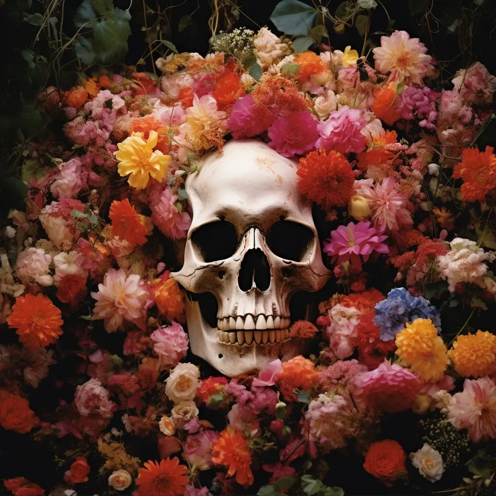 Human skull with blooming flowers - Image 1