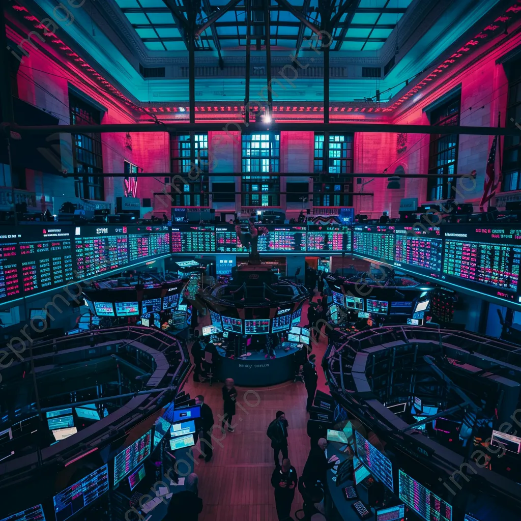 Traders engaged on a busy stock trading floor with screens - Image 3