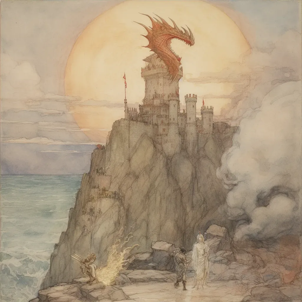 Dramatic scene of tower besieged by dragon for princess rescue - Image 4