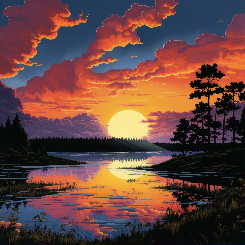 Image of sunset over calm lake with vibrant sky - Image 1