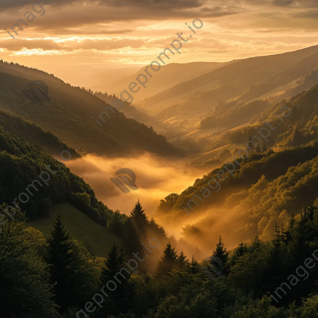 Golden hour light illuminating a misty valley - Image 2