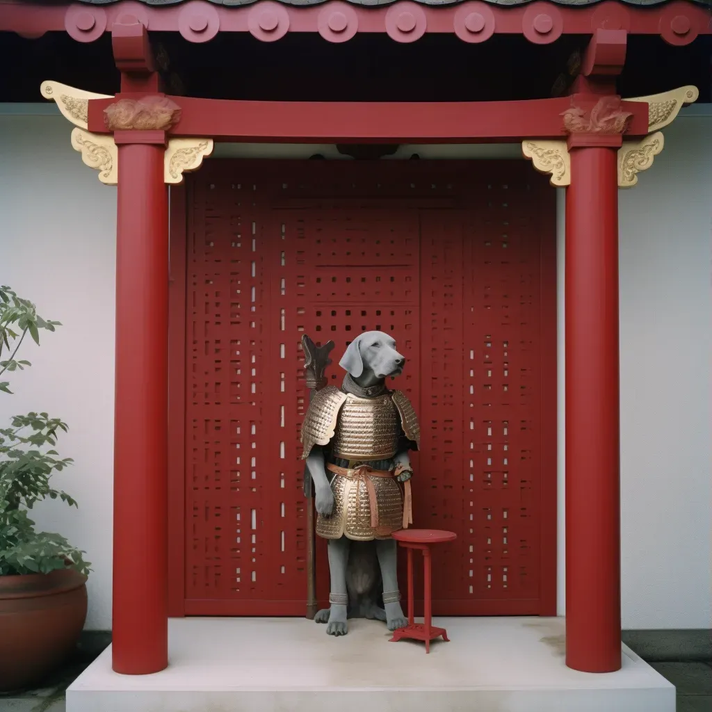 Image of a Roman legionary standing guard at the entrance of a traditional Japanese Shinto shrine - Image 3