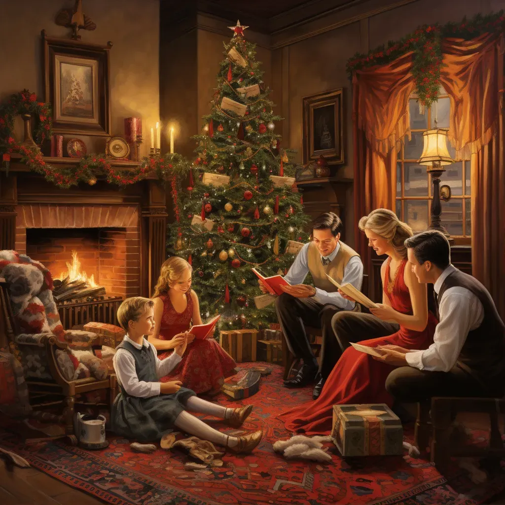 Christmas scene with decorated tree and fireplace - Image 1