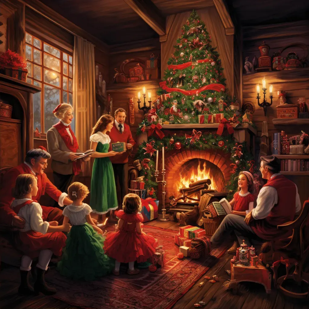 Christmas scene with decorated tree and fireplace - Image 2