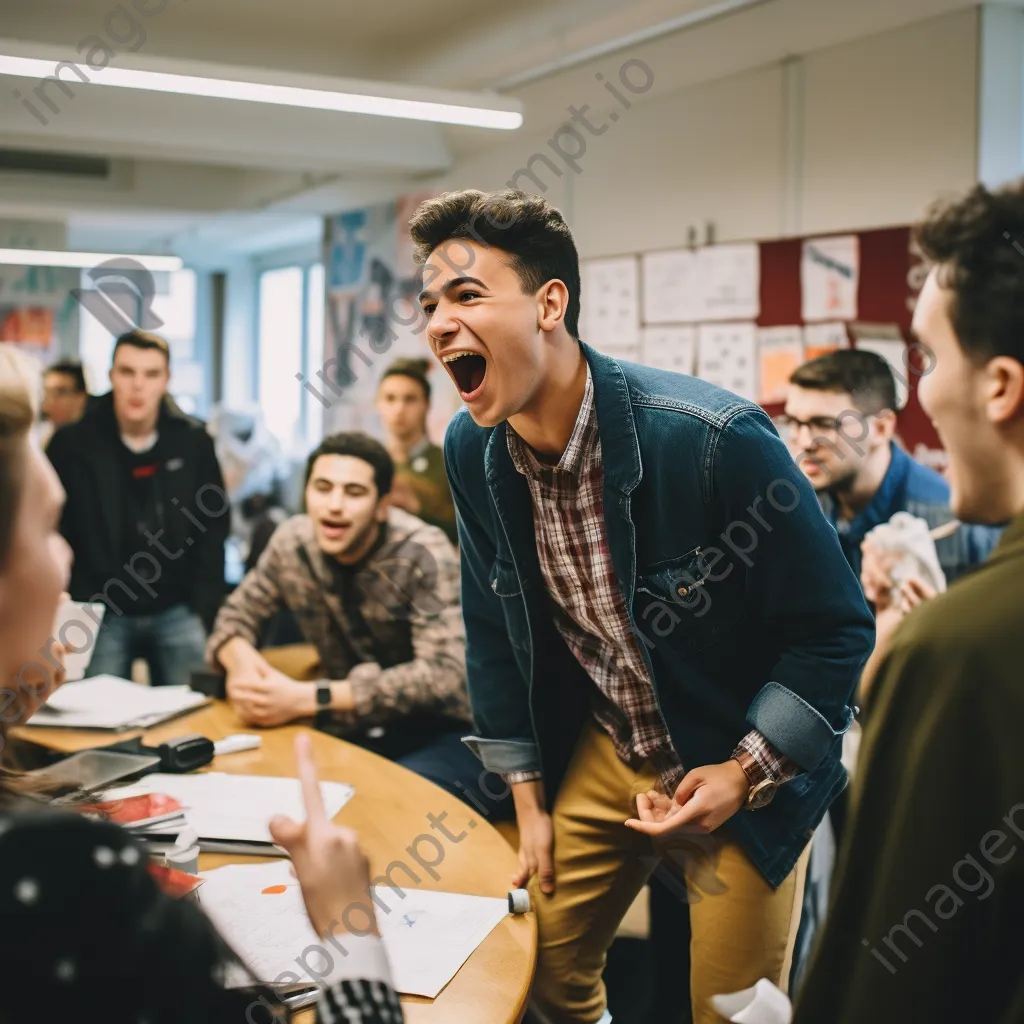 Students debating passionately in a modern classroom environment. - Image 3