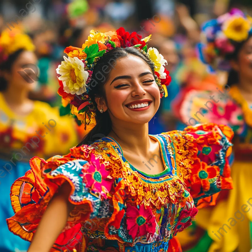 Traditional dancers performing at a spring festival in a decorated street - Image 4