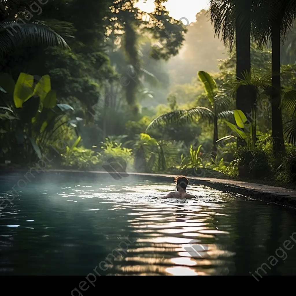 Person swimming alone in an outdoor pool during morning - Image 3