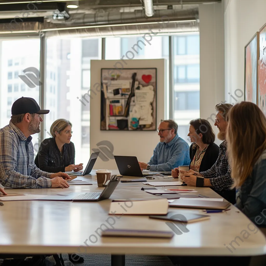 Professionals collaborating over coffee in a conference room - Image 1