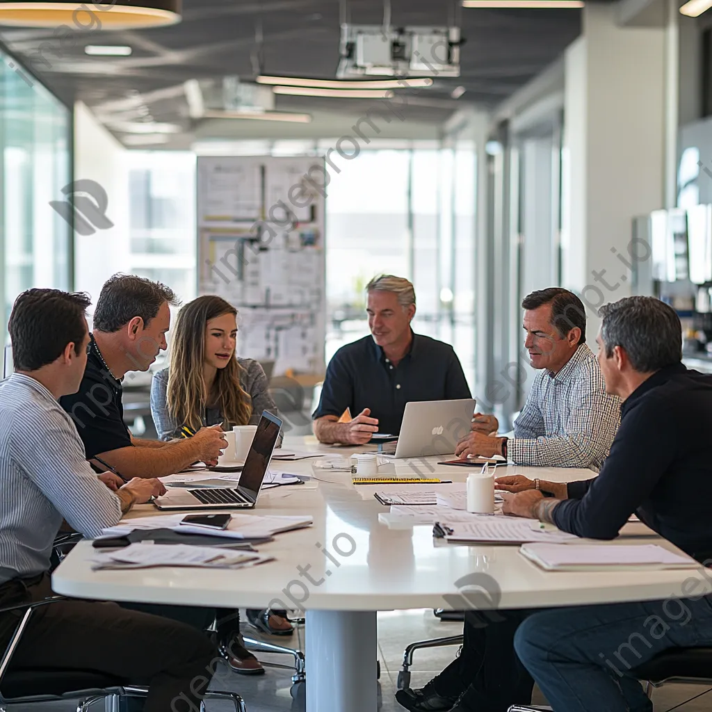 Professionals collaborating over coffee in a conference room - Image 3