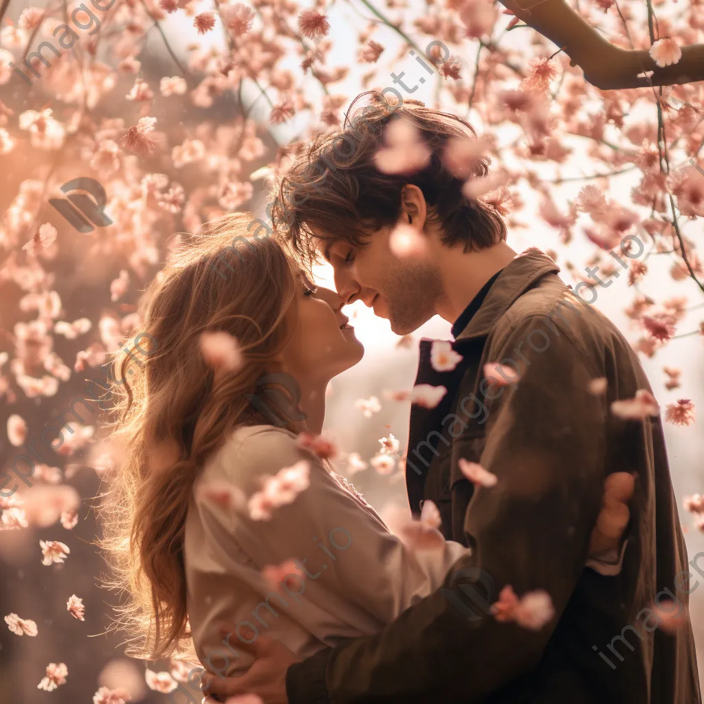 Couple enjoying time together under cherry blossom trees - Image 2