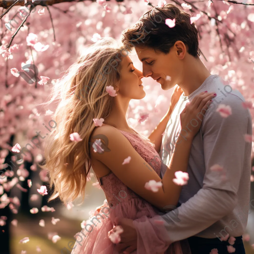 Couple enjoying time together under cherry blossom trees - Image 3