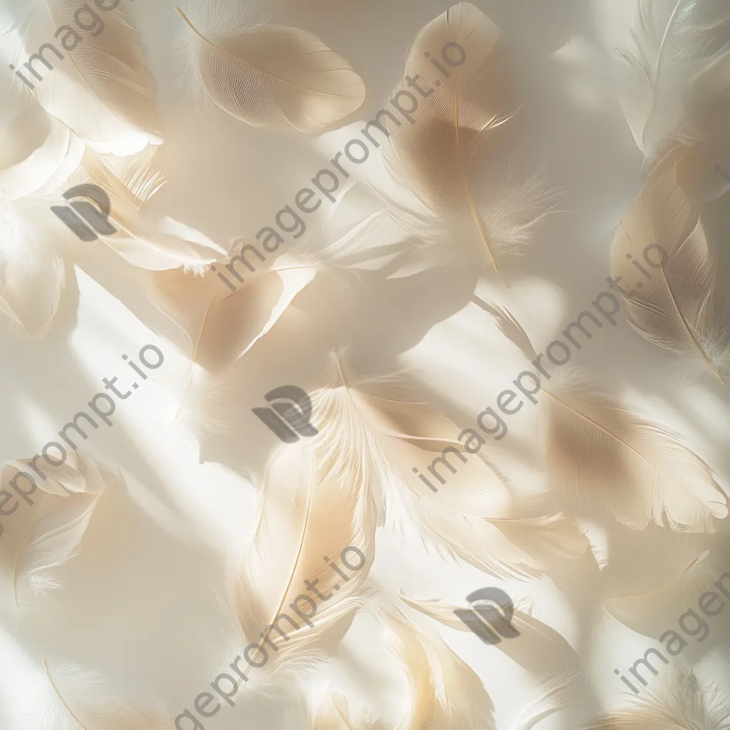 White and beige feathers scattered on a pale background. - Image 4