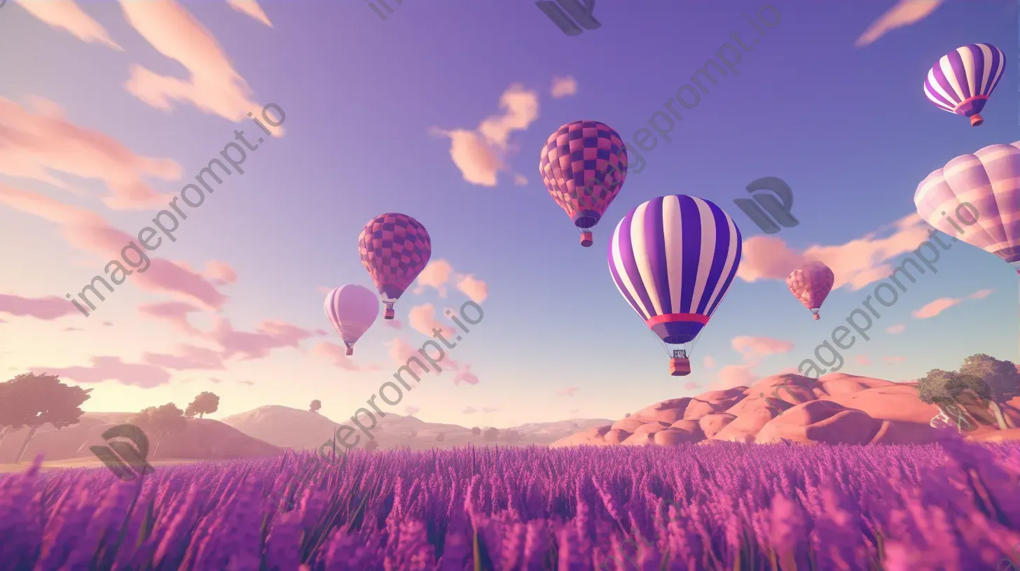 Low poly hot air balloons floating over vibrant lavender fields - Image 3