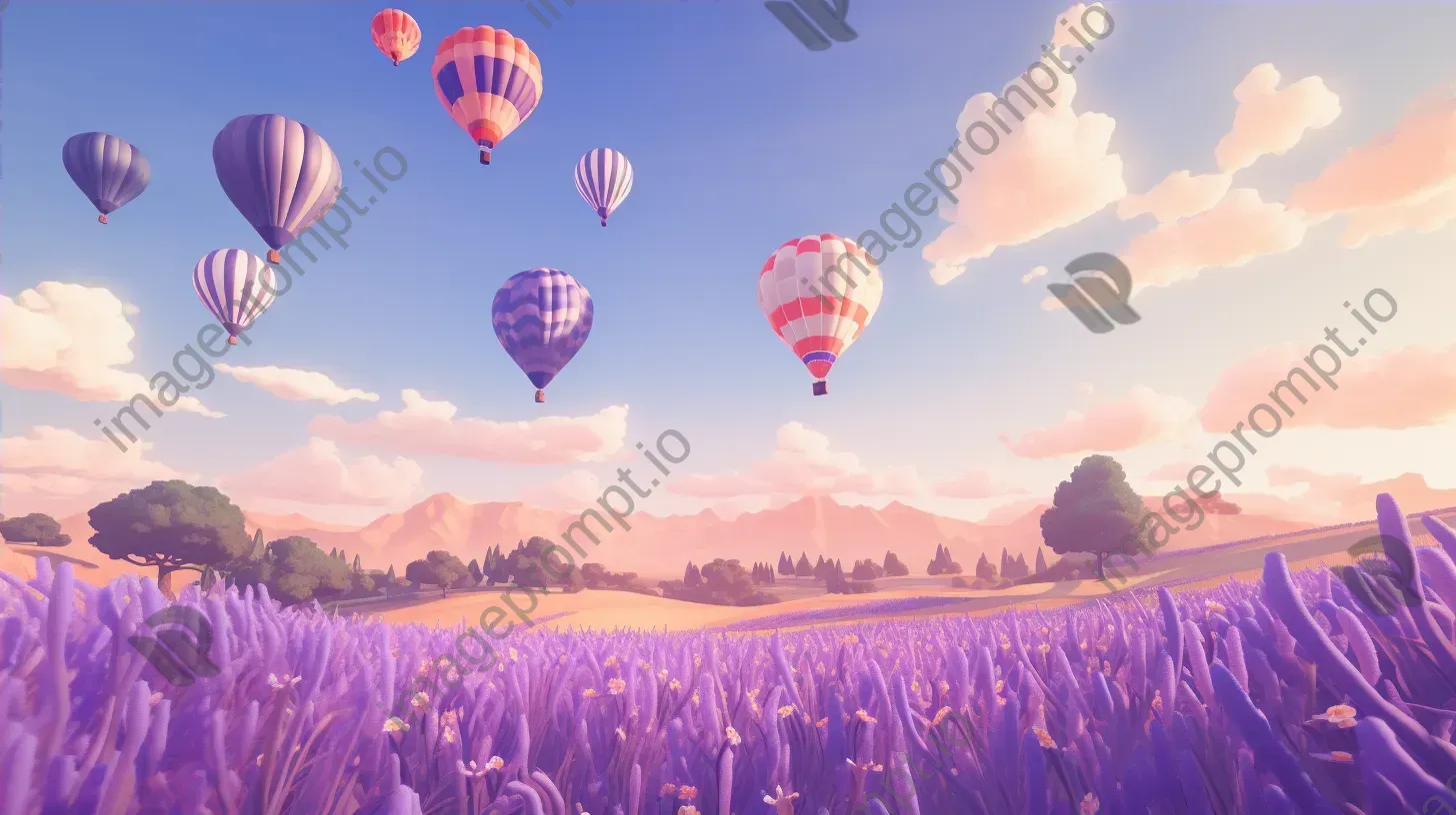 Low poly hot air balloons floating over vibrant lavender fields - Image 4