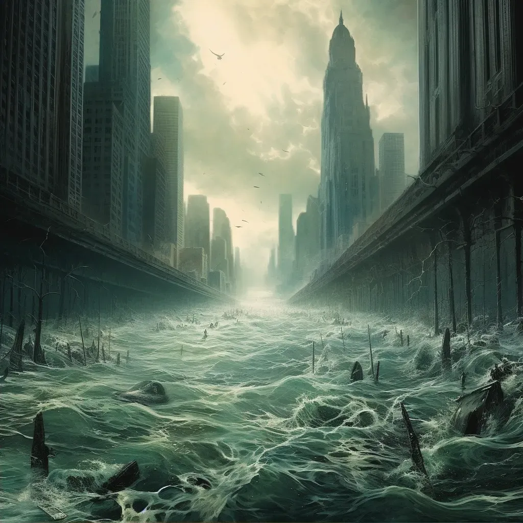 Envisioned world submerged underwater with remnants of skyscrapers - Image 2