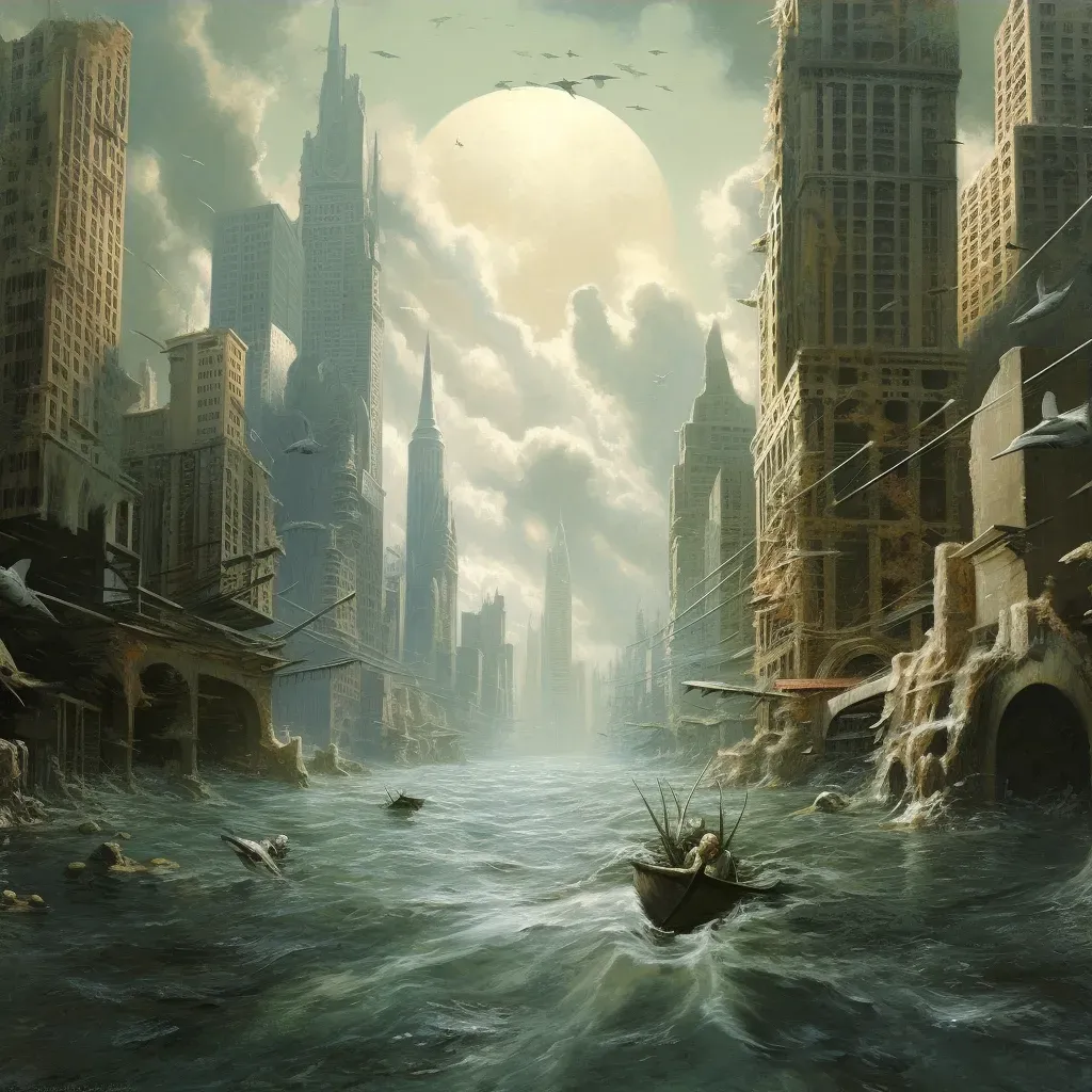 Envisioned world submerged underwater with remnants of skyscrapers - Image 3