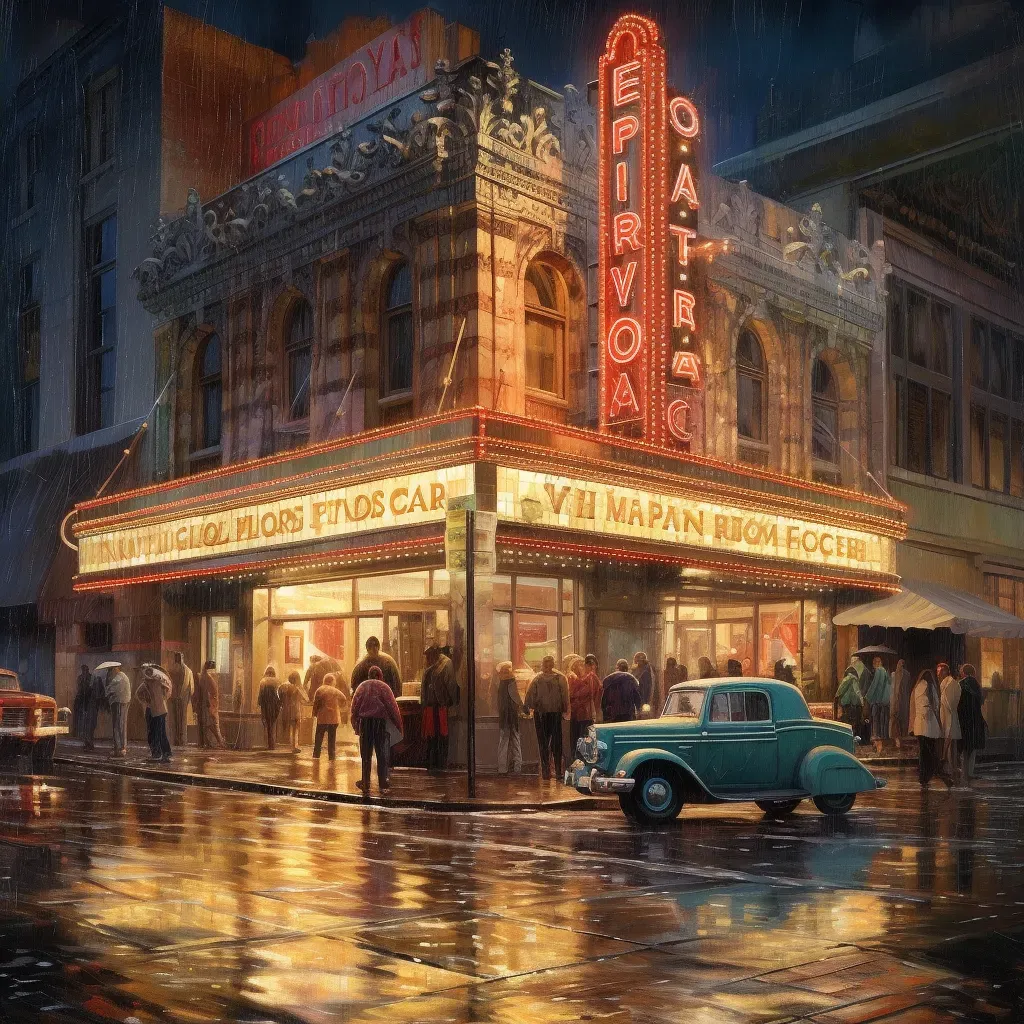 Image of an old-fashioned cinema with holographic movie marquee - Image 2