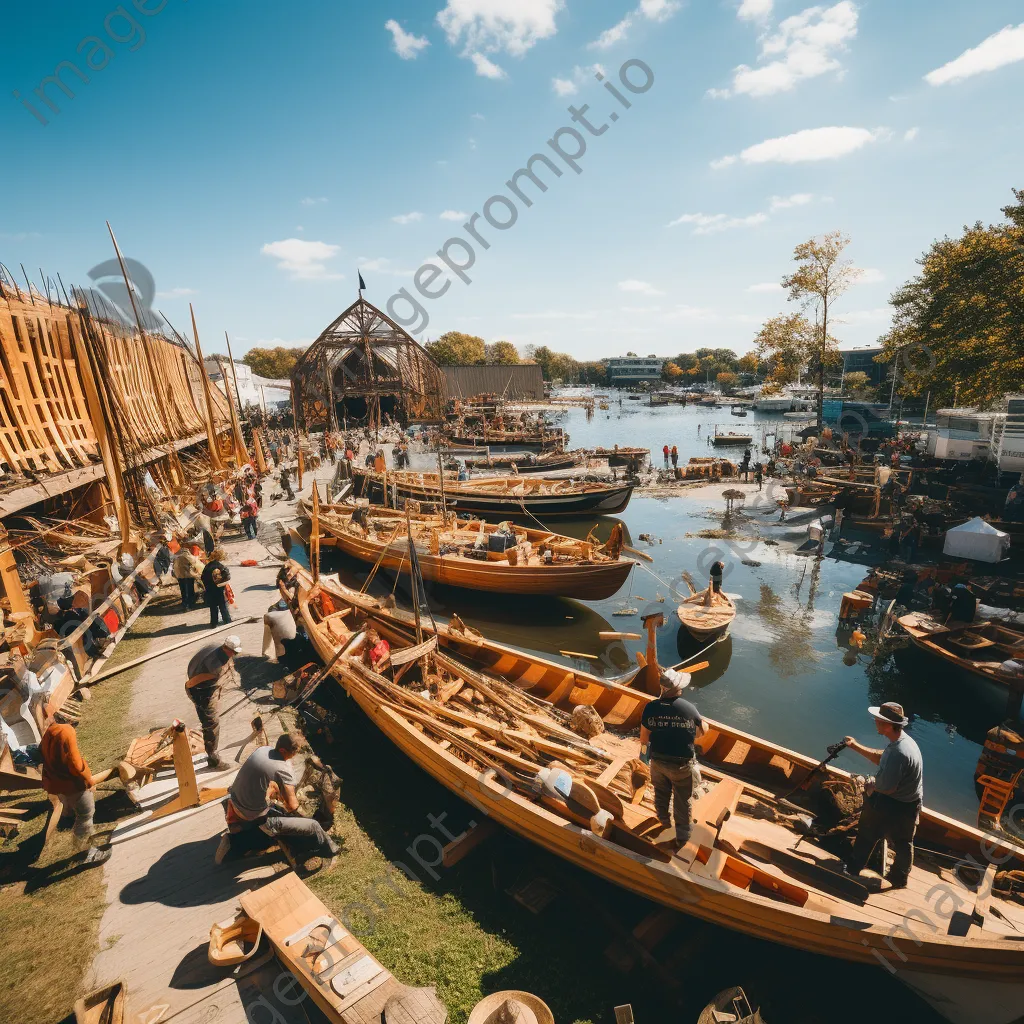 Crowded boat building festival with artisans at work - Image 2