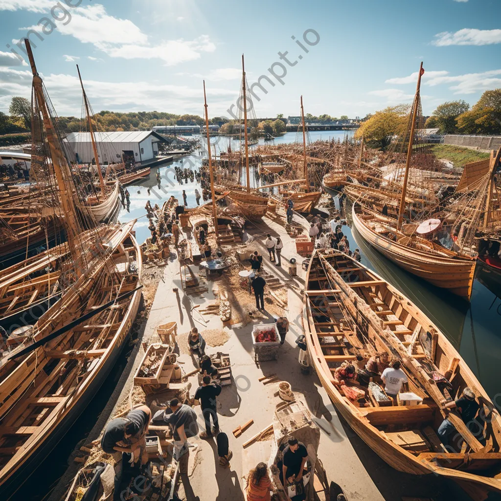 Crowded boat building festival with artisans at work - Image 3