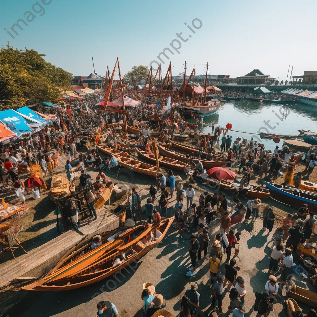 Crowded boat building festival with artisans at work - Image 4