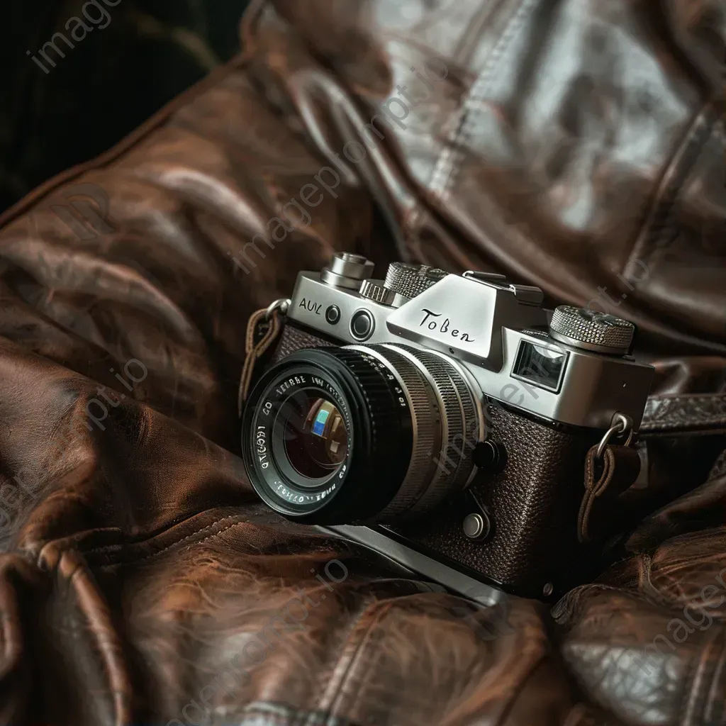 Vintage film camera on leather surface - Image 1