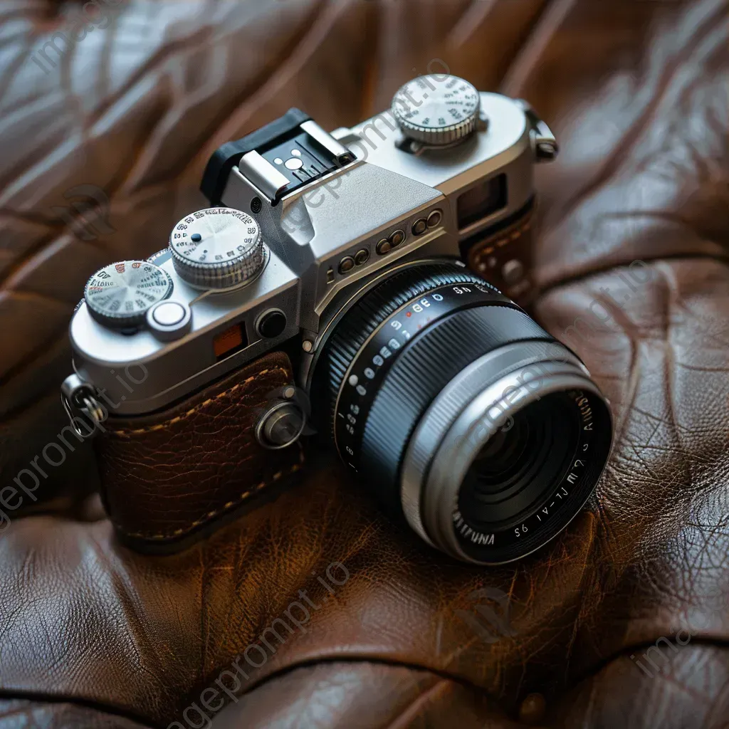 Vintage film camera on leather surface - Image 3