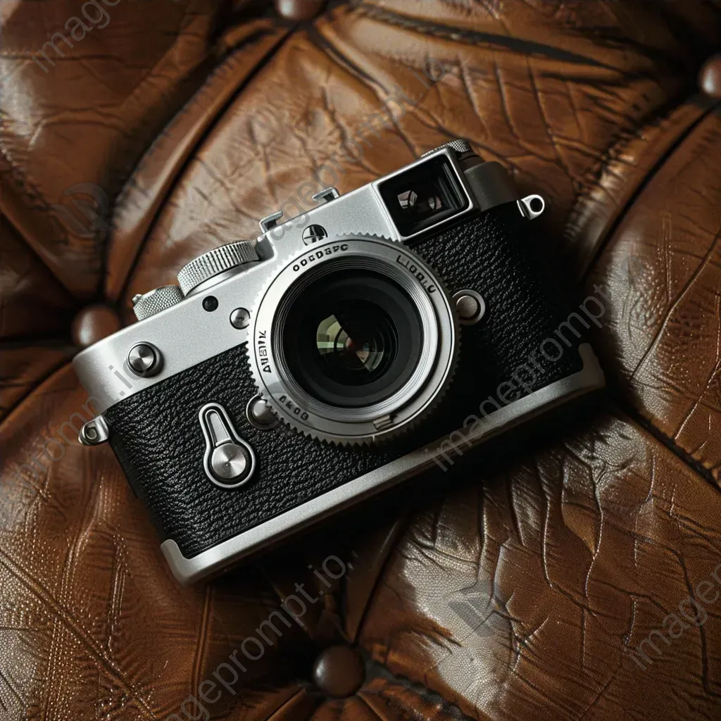 Vintage film camera on leather surface - Image 4