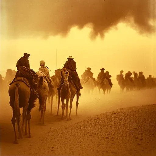 Sandstorm in desert with caravan of camels - Image 2