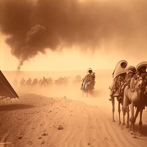 Sandstorm in desert with caravan of camels - Image 4