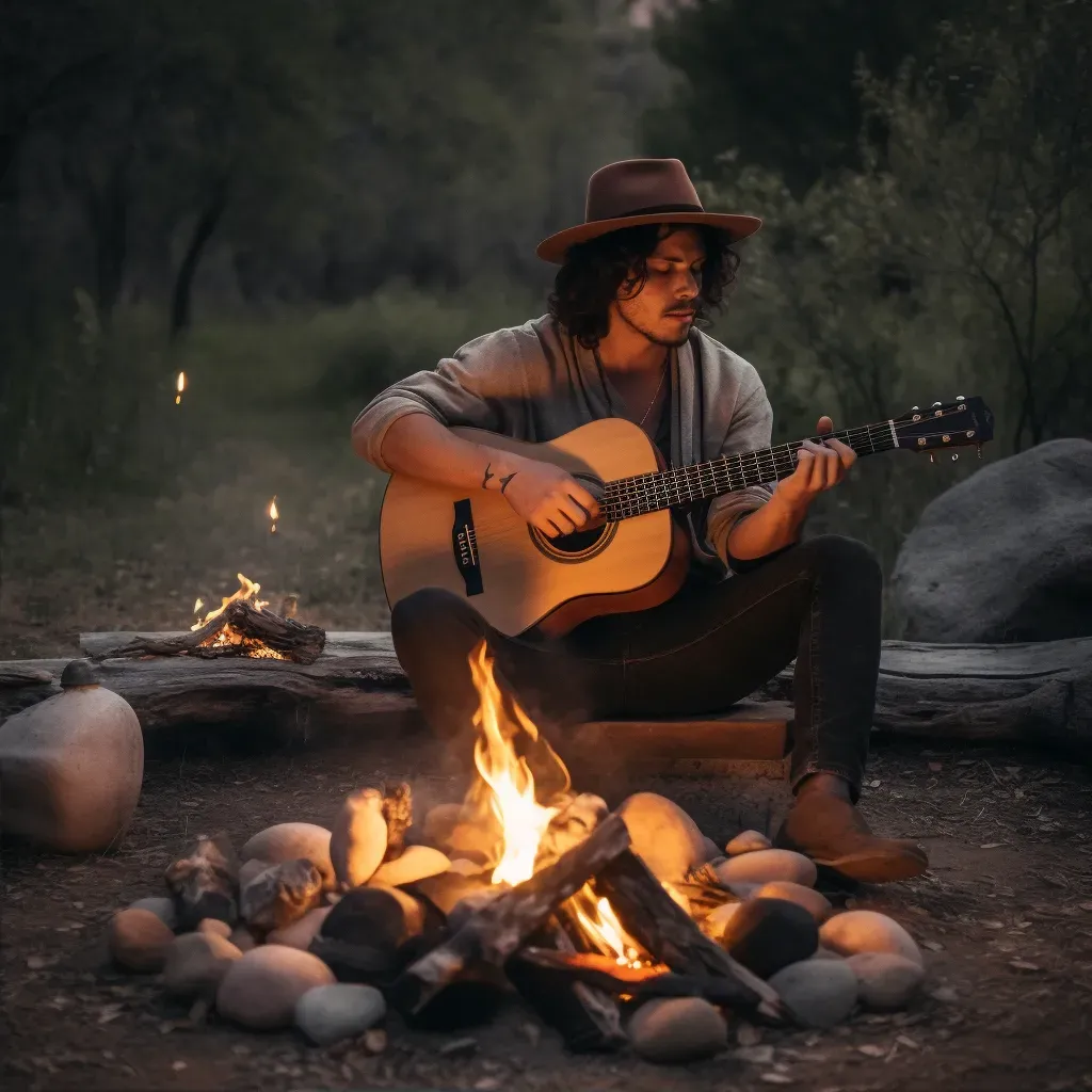 A man playing guitar by a campfire in the wilderness - Image 2