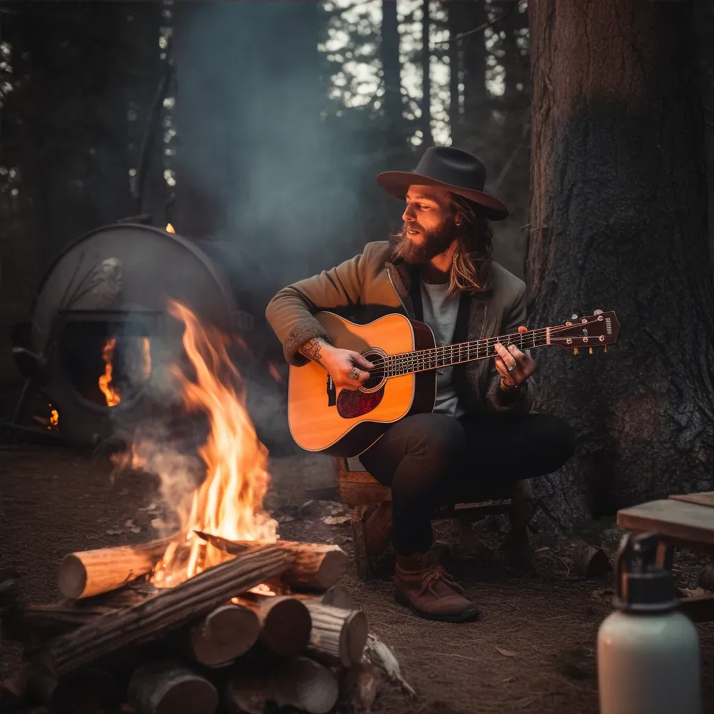 A man playing guitar by a campfire in the wilderness - Image 4