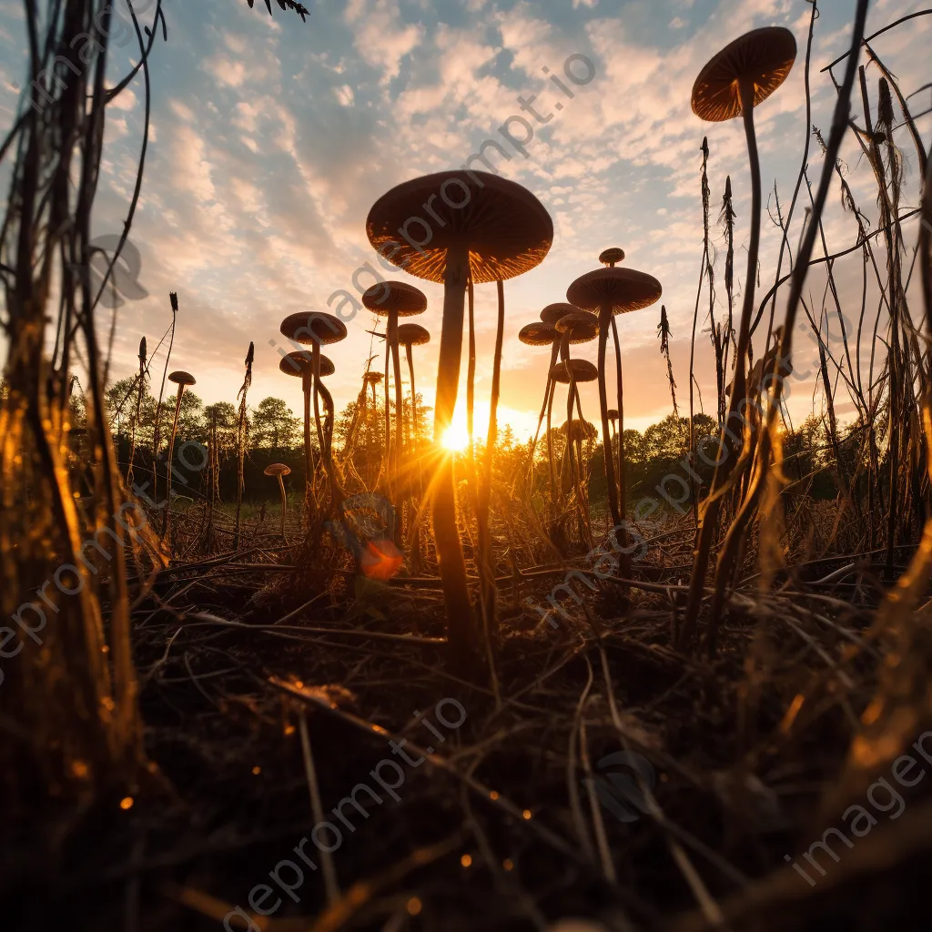 Woodland mushrooms silhouetted against a sunset - Image 3