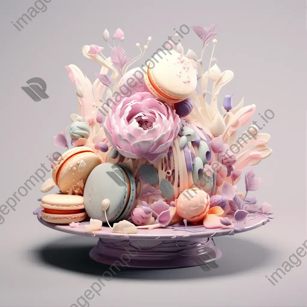 Delicate French pastries in low poly style with Art Nouveau influences - Image 1