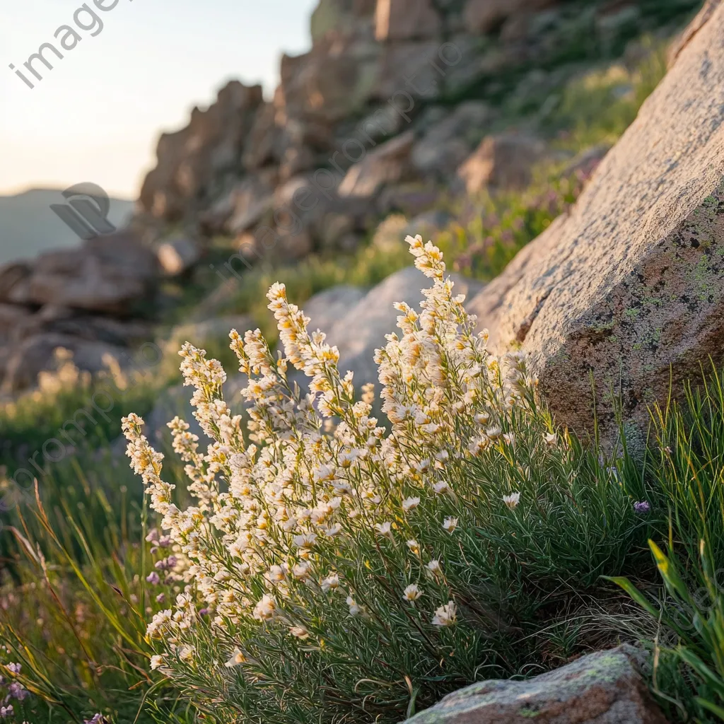 Close-up of mountain wildflowers with morning light - Image 1