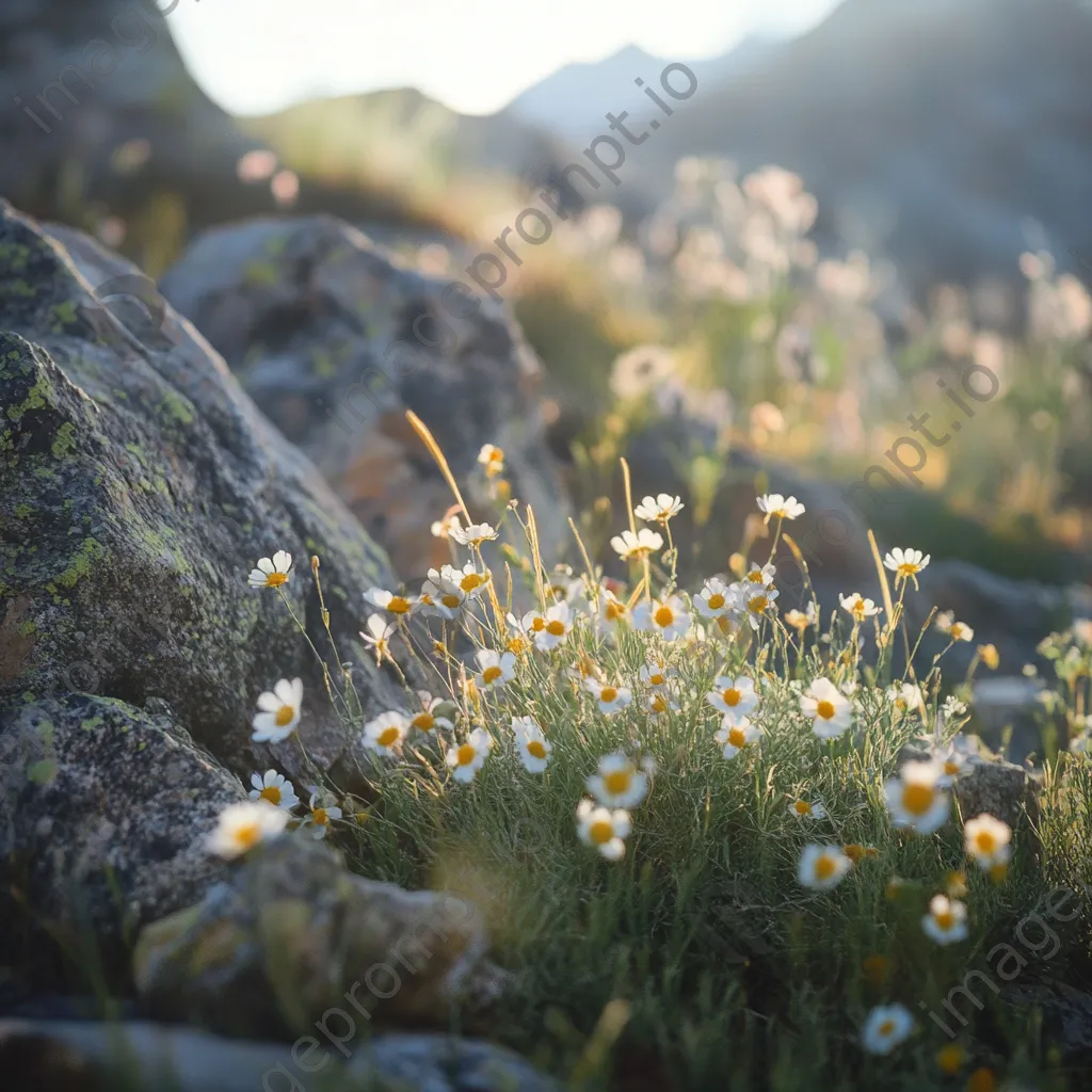 Close-up of mountain wildflowers with morning light - Image 2