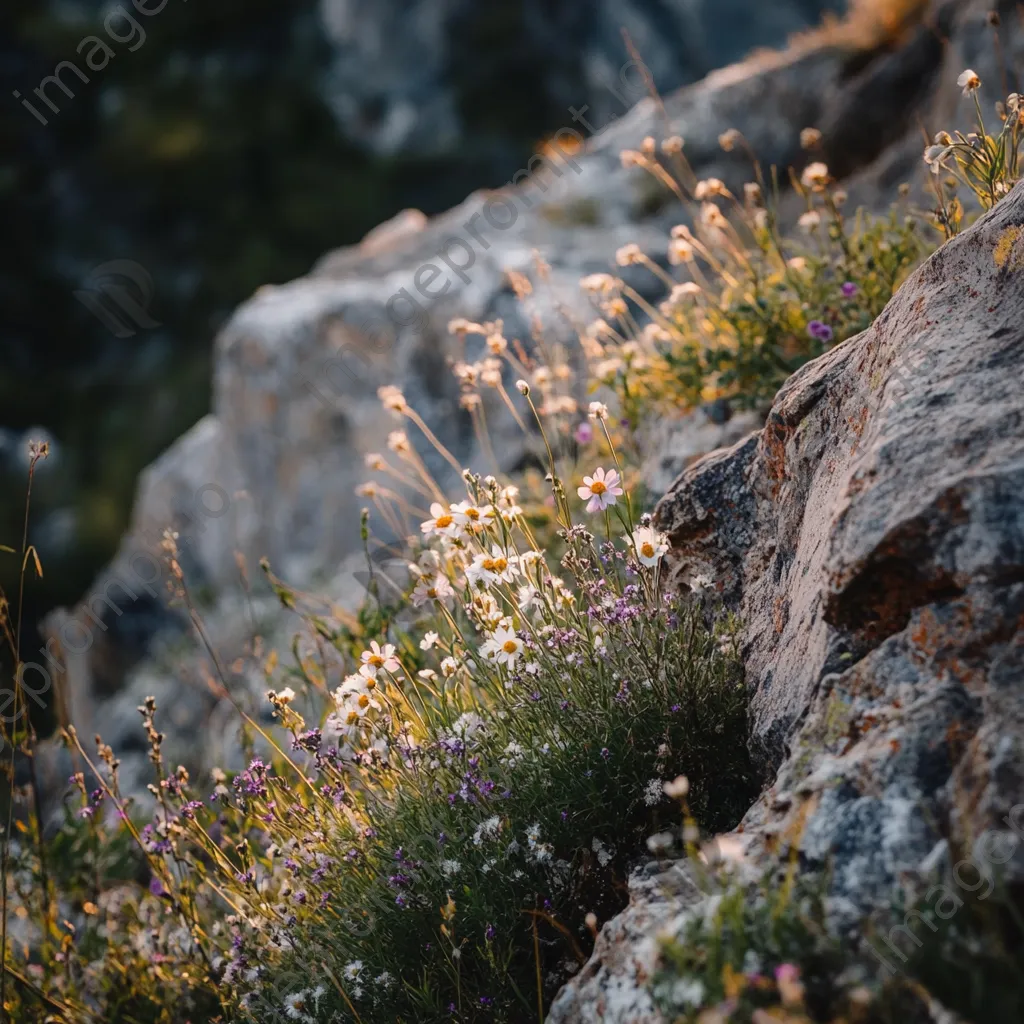 Close-up of mountain wildflowers with morning light - Image 3