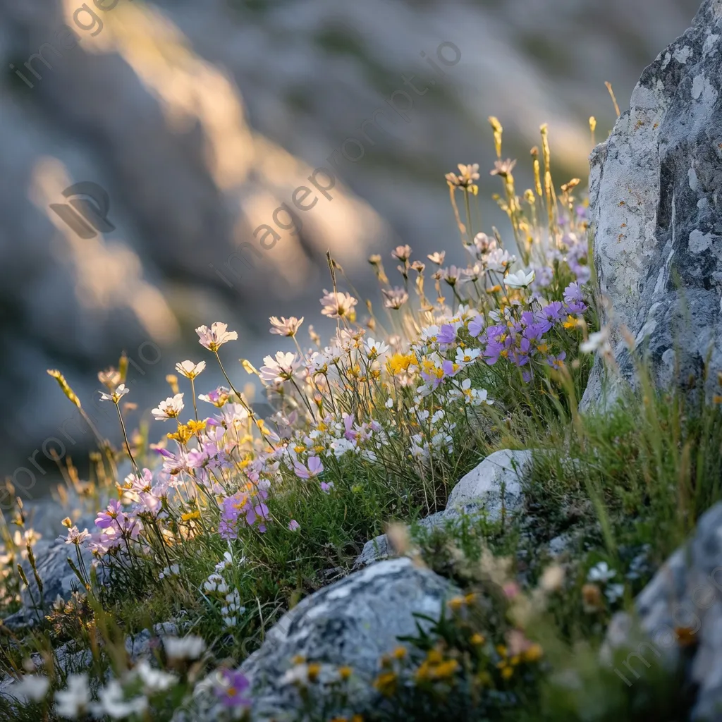 Close-up of mountain wildflowers with morning light - Image 4