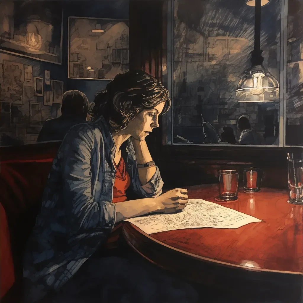 Reflective illustration of a private eye in a dimly lit bar - Image 4