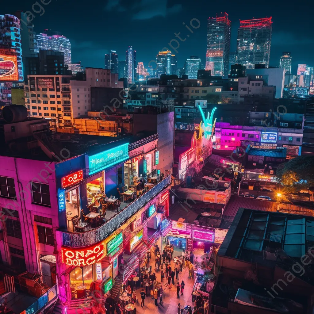 Panoramic view of a city nightlife from a rooftop bar - Image 1