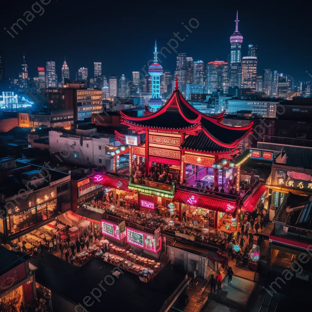 Panoramic view of a city nightlife from a rooftop bar - Image 2